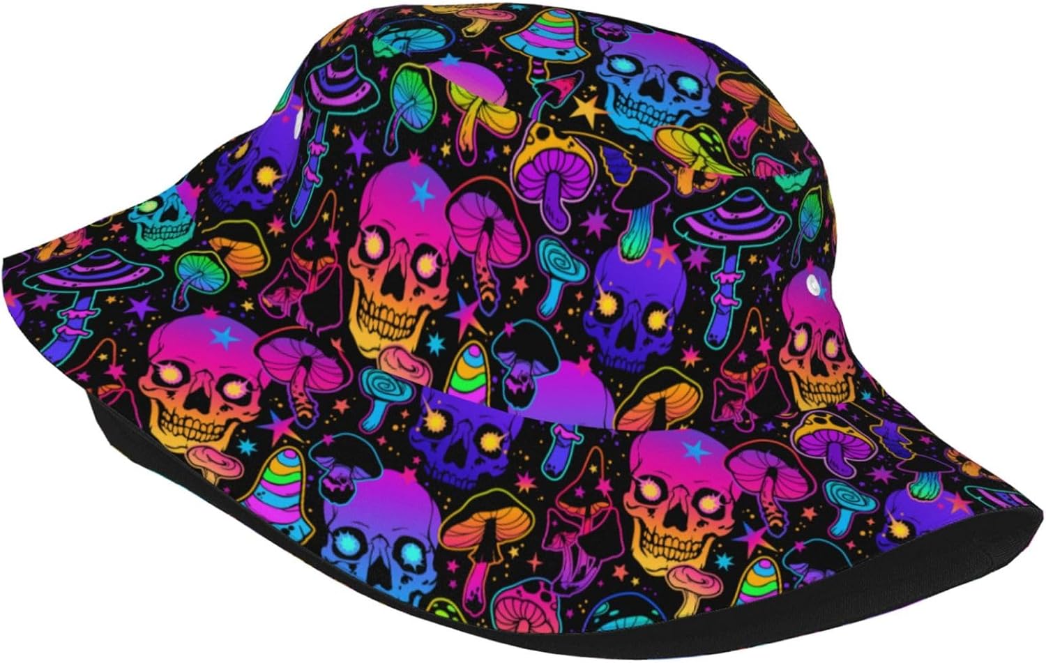 Mushrooms Skulls Cool Bucket Hat Beach Sun Hat Beach Fishing Hat for Men Women - Image 2