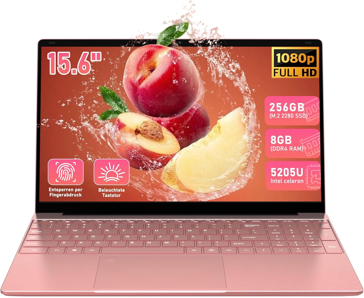 Student Laptop 15.6″ Rose Gold, Backlit Keyboard & Fingerprint Reader, Lightweig…