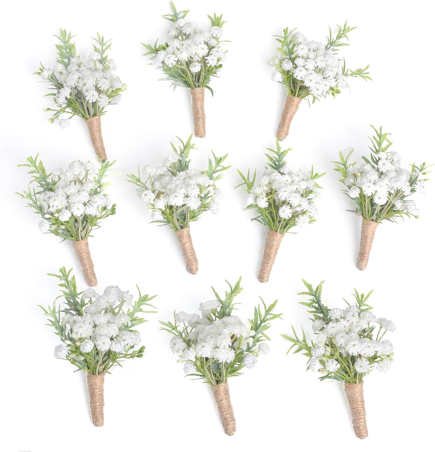 Baby Breath Boutonnieres for Men Wedding,Set of 10, Natural White Groom and Groomsmen Boutonniere with Pin for Rustic Fall Vintage Wedding, Prom and Homecoming