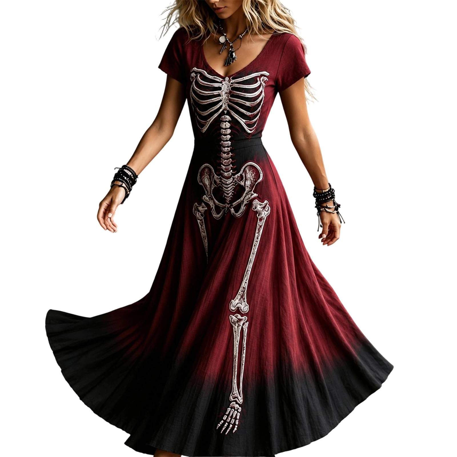 Halloween Costumes for Women UK, Ladies Gothic Skeleton Spider Web Dresses