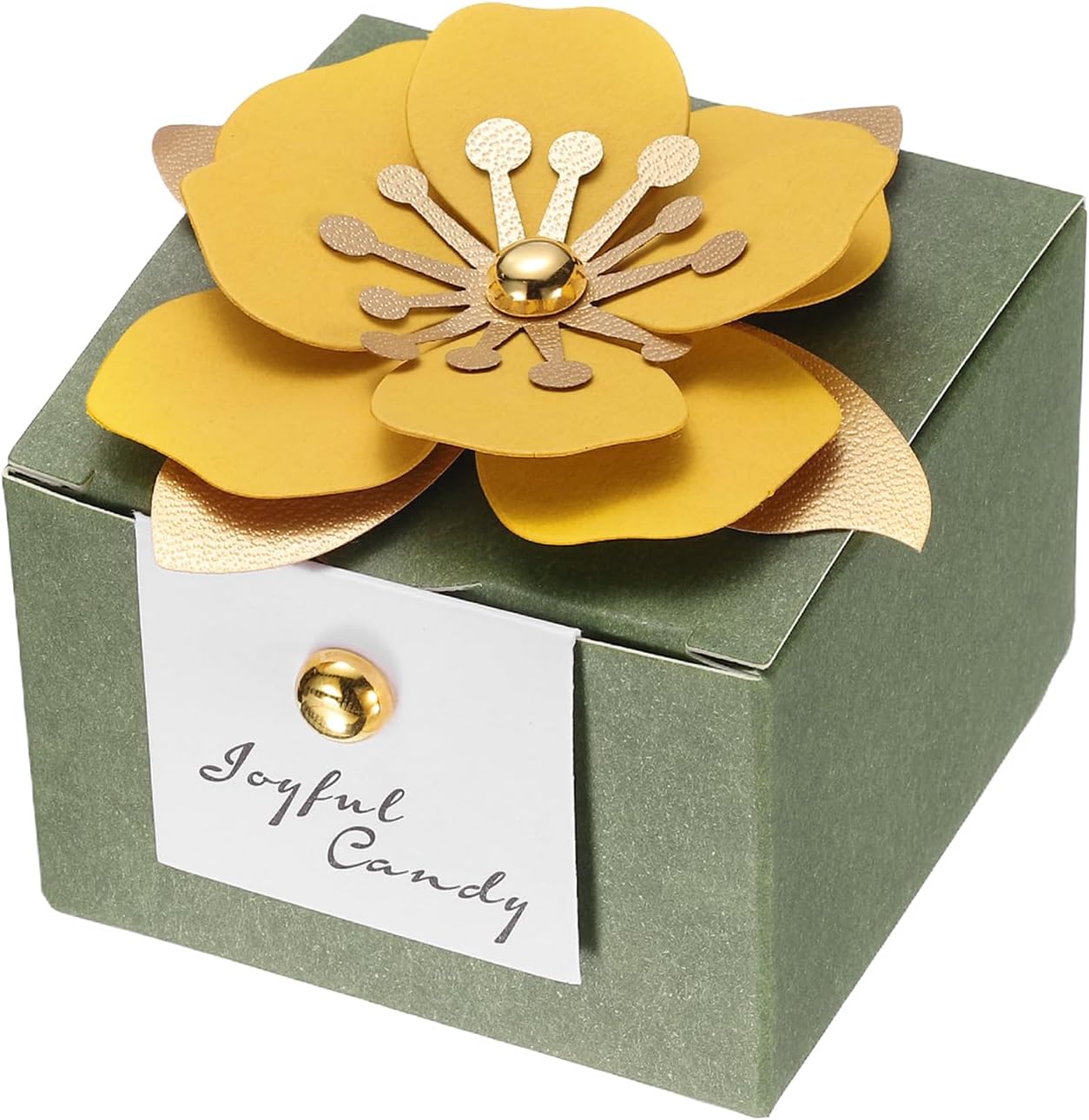 PATIKIL Wedding Favor Boxes, (2.5 x 2.5 Inch, Green)(25 Pcs), Square Paper Flower Candy Boxes with Yellow Floral Decor Thanks Card, Suitable for Wedding/Birthday/Party/Decorations/Gift