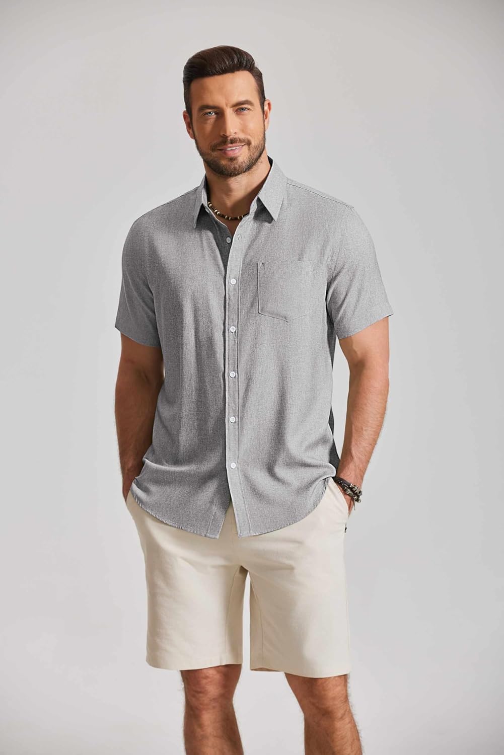 COOFANDY Mens Button Down Shirt Short Sleeve Casual Shirts Summer Beach Textured Shirts with Pocket - Image 8