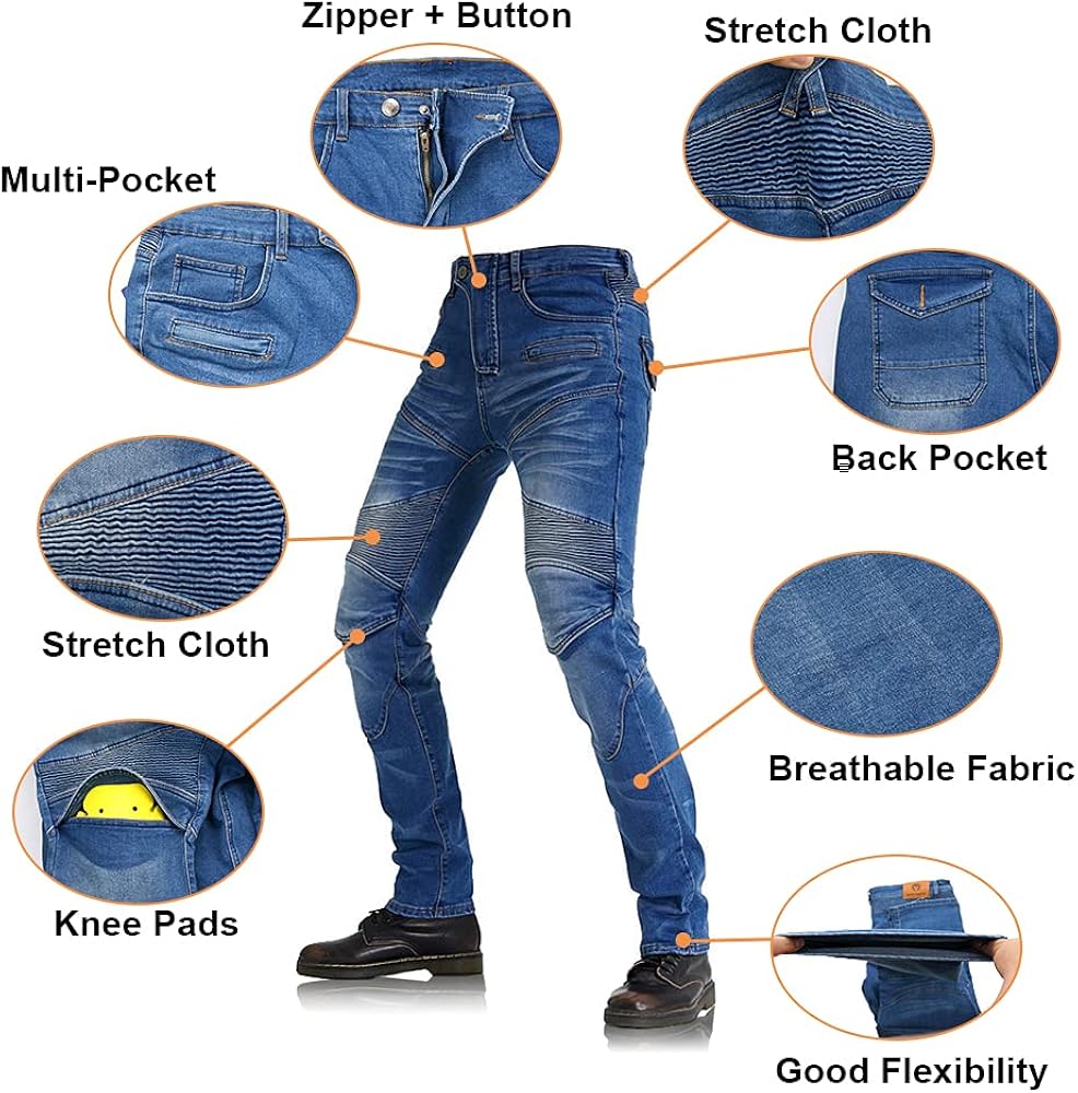 StarknightMT Motorcycle Pants Mens for Summer Touring Dirt Bike Adventure Motocross Riding Pants Armored Knee Pads（XXL,Blue） : Automotive