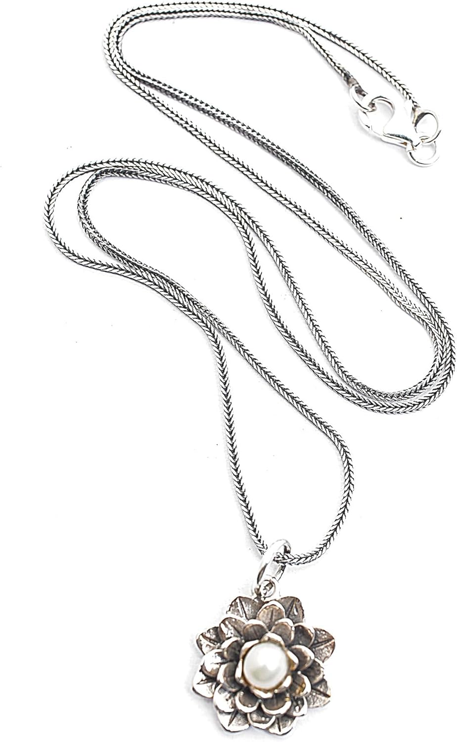 NOVICA Artisan Handmade Cultured Freshwater Pearl Pendant Necklace | .925 Sterling Silver | Floral White Birthstone | 'Sacred White Lotus' | Indonesia