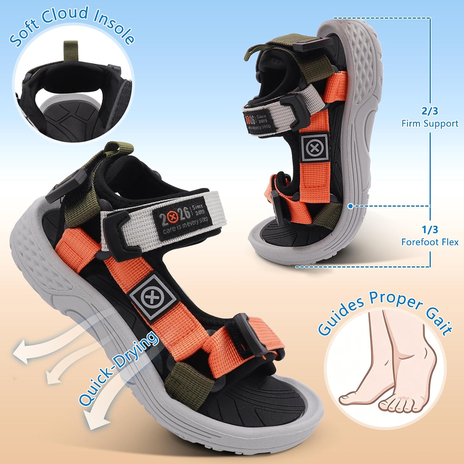 Boys Girls Sandals Kids Hiking Beach Sandals Open-Toe Athletic Shoes