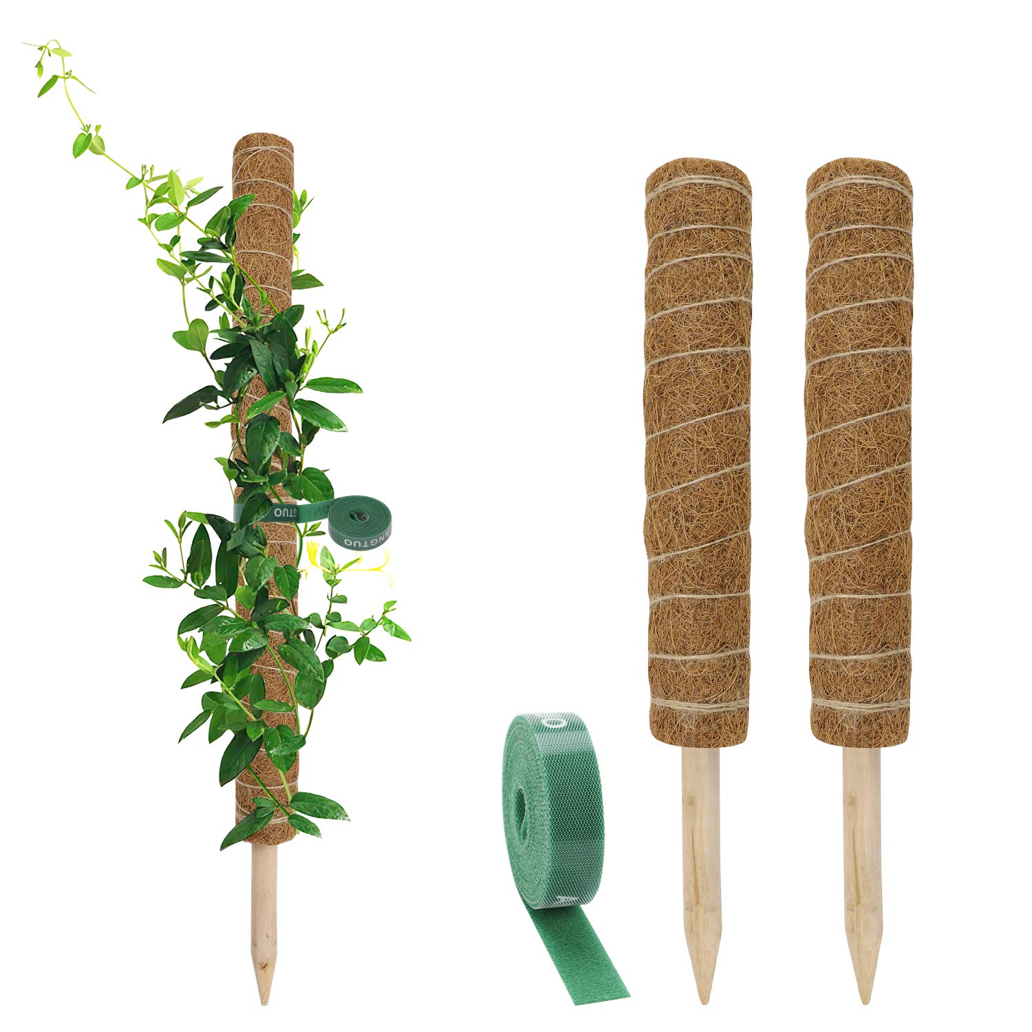 ANGTUO 16 Inches Coir Totem Pole, 2-Pack Moss Sticks Plant Support Pole, Coco Coir Poles for Plant Support Extension, Climbing Indoor Plants, Creepers