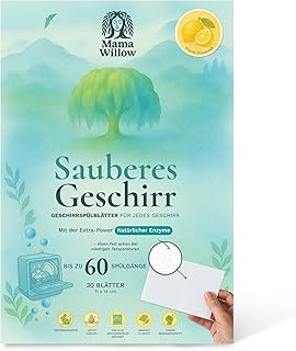 Mama Willow Spülmaschinen-Blätter (30 Stück) – mit pflanzlichen Tensiden & Enzymen – ohne Parabene, Phosphate & Bleichmittel – Sanfter Duft
