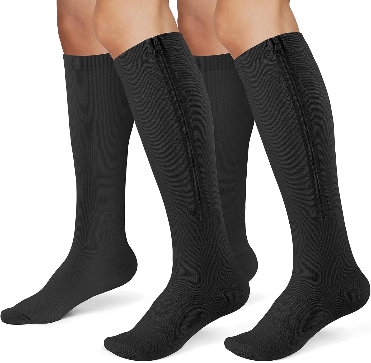 Zipper Compression Socks for Women & Men 2 Pairs,15-20mmhg Closed Toe Compression Stocking is Best for Athletic Running,Hiking