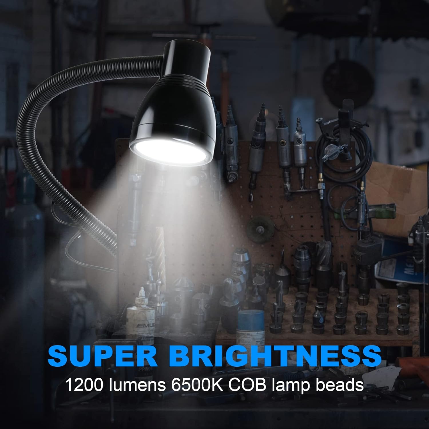 Flexible Work Light, 12W Machine Light, 1200 Lumen Flexible Work Light for Lathe milling Machine, Drilling Machine, Industrial Lighting, Workbench Lighting (1200LM Screw Mount Base)