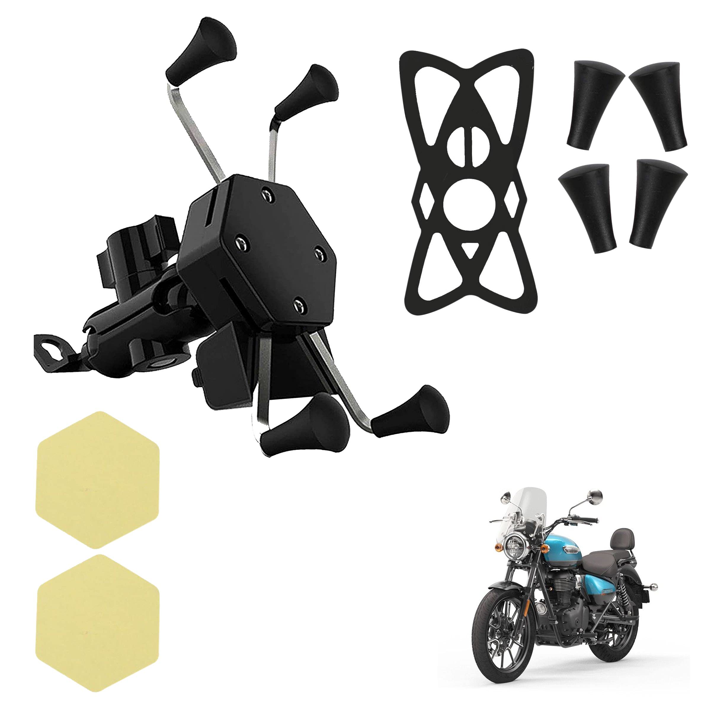 Miwings X-Grip Latest Verson Phone Holder with Mobile USB Charging Port for Royal Enfield Meteor 350 (1 PCs, 5V-2A Black)