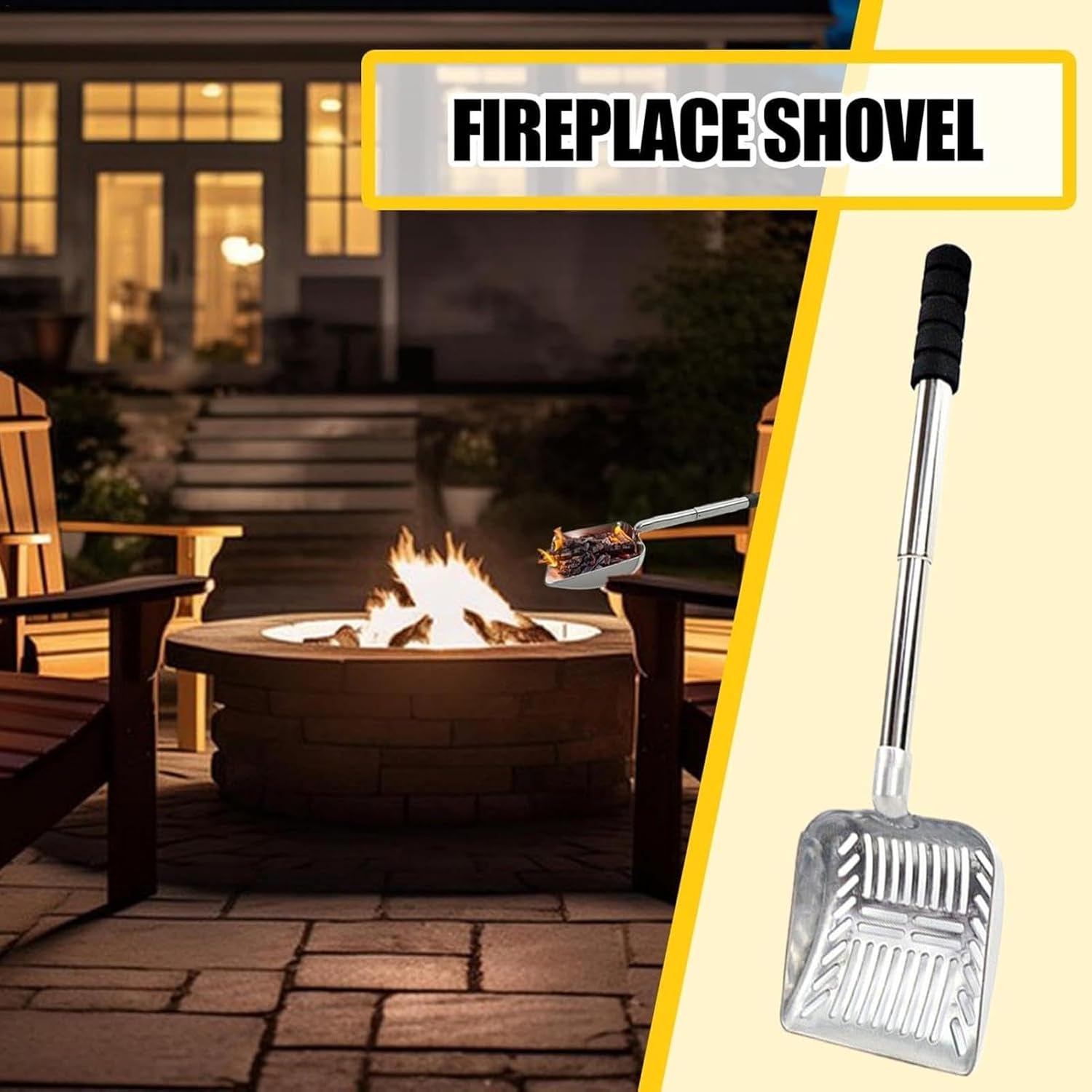 Adjustable Wood Stove Ash Sifter,Hollow Out Fireplace Shovel,Fireplace Ash Sifter,Stainless Steel Coal Shovel,Heat-Resistant Metal Coal Scoop with Ergonomic Handle for Wood Stove