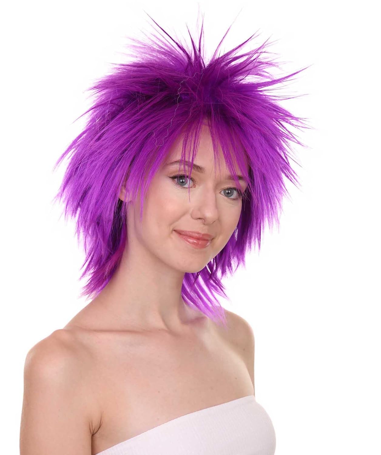 HPO Women Funky Punk Wig,Neon Purple Color,Flame-Retardant Synthetic Fiber