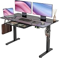 Vista 16 de INNOVAR Escritorio de pie de cristal con cajones, escritorio eléctrico de altura ajustable, pequeños escritorios de pie con almacenamiento, 40