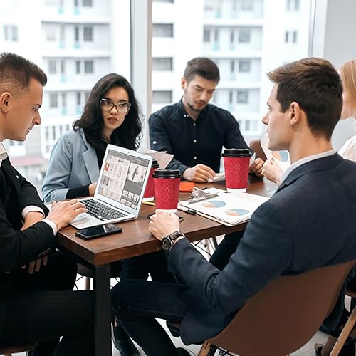 Miniatura 5 de Lamosi 12 OZ Tazas de café desechables con tapas, paquete de 50, taza de papel aislada con pared ondulada corrugada para bebidas calientes (Rojo)