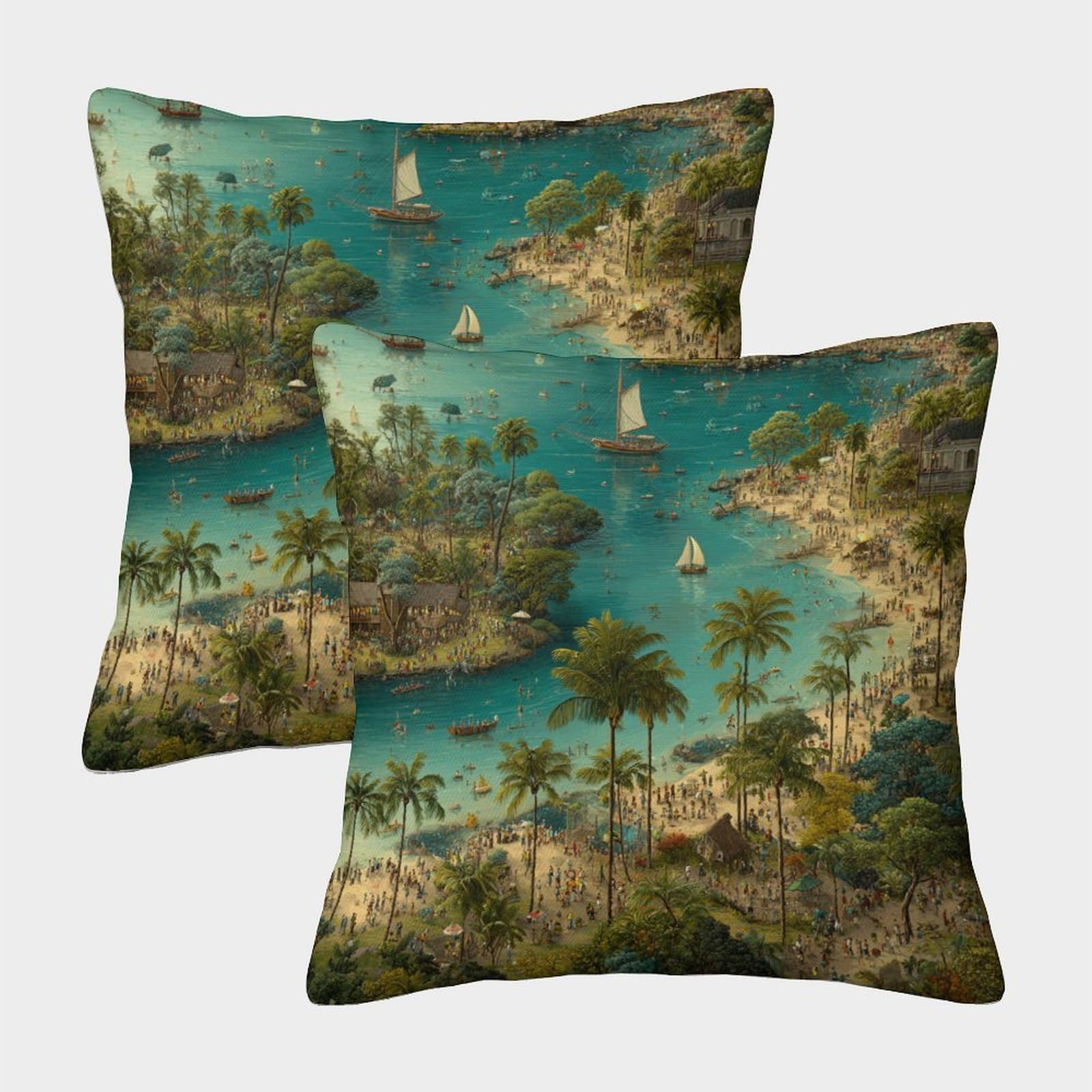 kaiyun 2 Pack 3D The Seaside Promenade, The Lush Green Beach at Dusk Cushion 3D Soft Touch Pillowcase,sofa Chair Home Furnishings 45x45cm