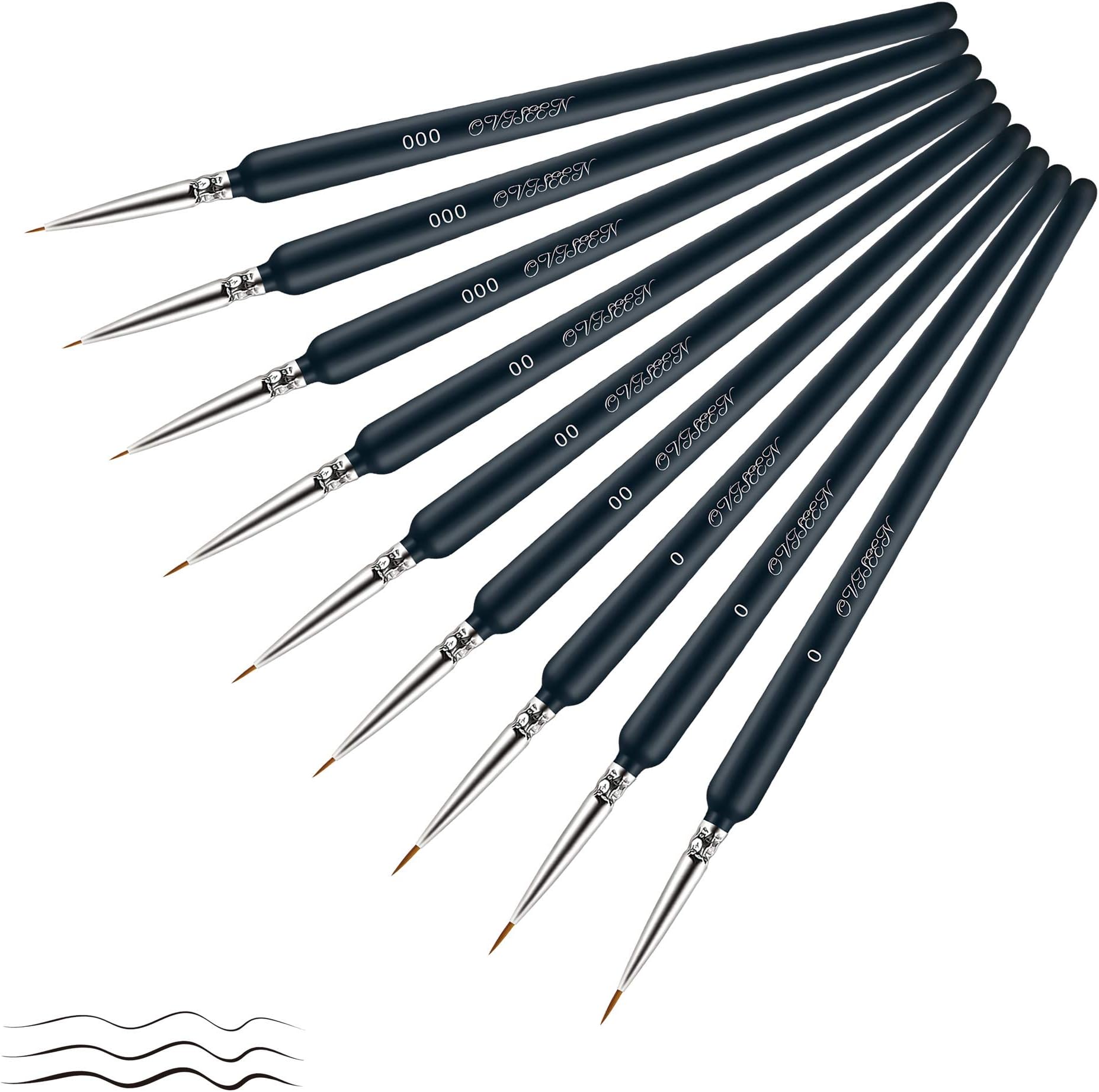 9pcs Detail Paint Brush Set Fine Miniature Artist Painting Brushes 0, 00, 000 Size Drawing Brushes for Paintings Art Acrylic Watercolor Oil Nail Art
