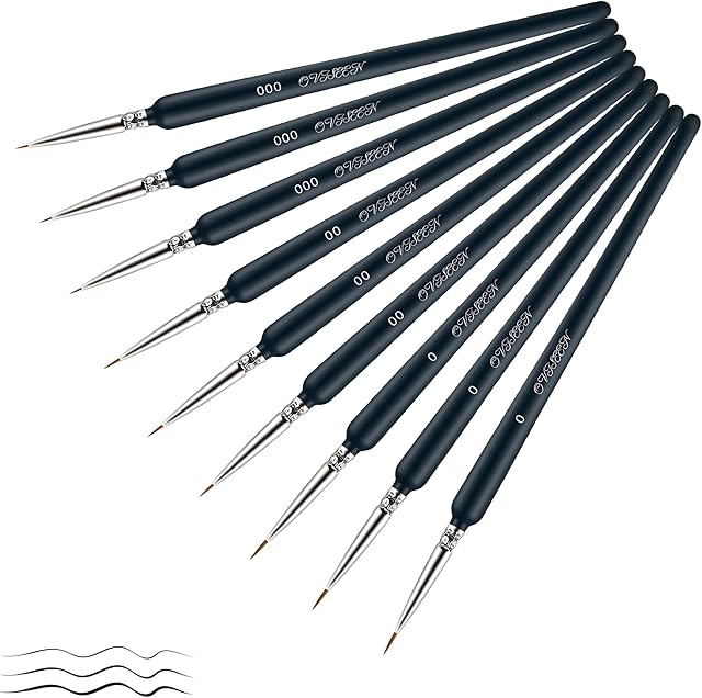 OVISEEN 9 Pieces Fine Detail Paint Brush Miniature Artist Painting Brushes Drawing Brushes for Art Acrylic Watercolor Oil Gouache, Black, 7.28 inches/18.5 cm