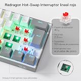 Redragon K617 Fizz 60 % Disposition QWERTY ES Clavier Gaming, LED éclairage Clavier de jeu avec câble USB-C, clavier ultra-compact 62 touches, Hot Swap commutateurs rouges- pour PC/Windows - 4