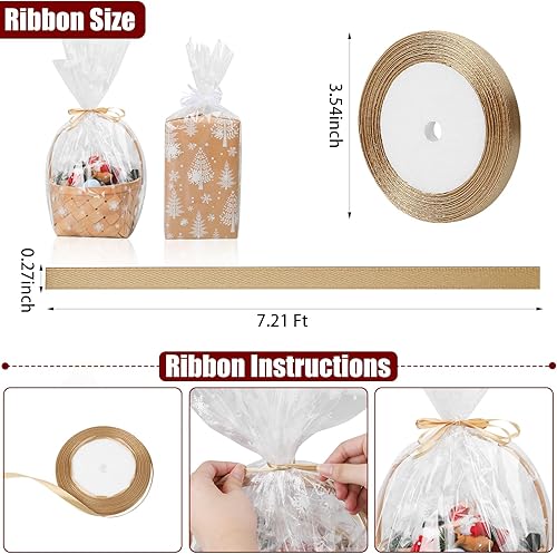 Miniatura 5 de CCINEE Juego de envoltura de celofán de Navidad, rollo de celofán de Navidad (31.5 pulgadas x 98 pies) para cestas de regalo con 15 lazos y 3