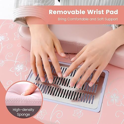 Miniatura 4 de GOFLAME Mesa de manicura para uñas, escritorio plegable para técnico de uñas con ventilación eléctrica descendente, lámpara LED flexible,