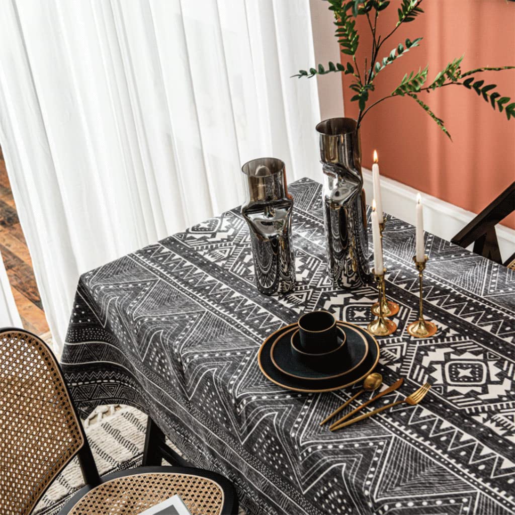OLOTU Manteles Mantel de Lujo Ligero, manteles de algodón y Lino Estampados en Negro, Resistente al Polvo y a Las Arrugas para decoración de Mesa Durable
