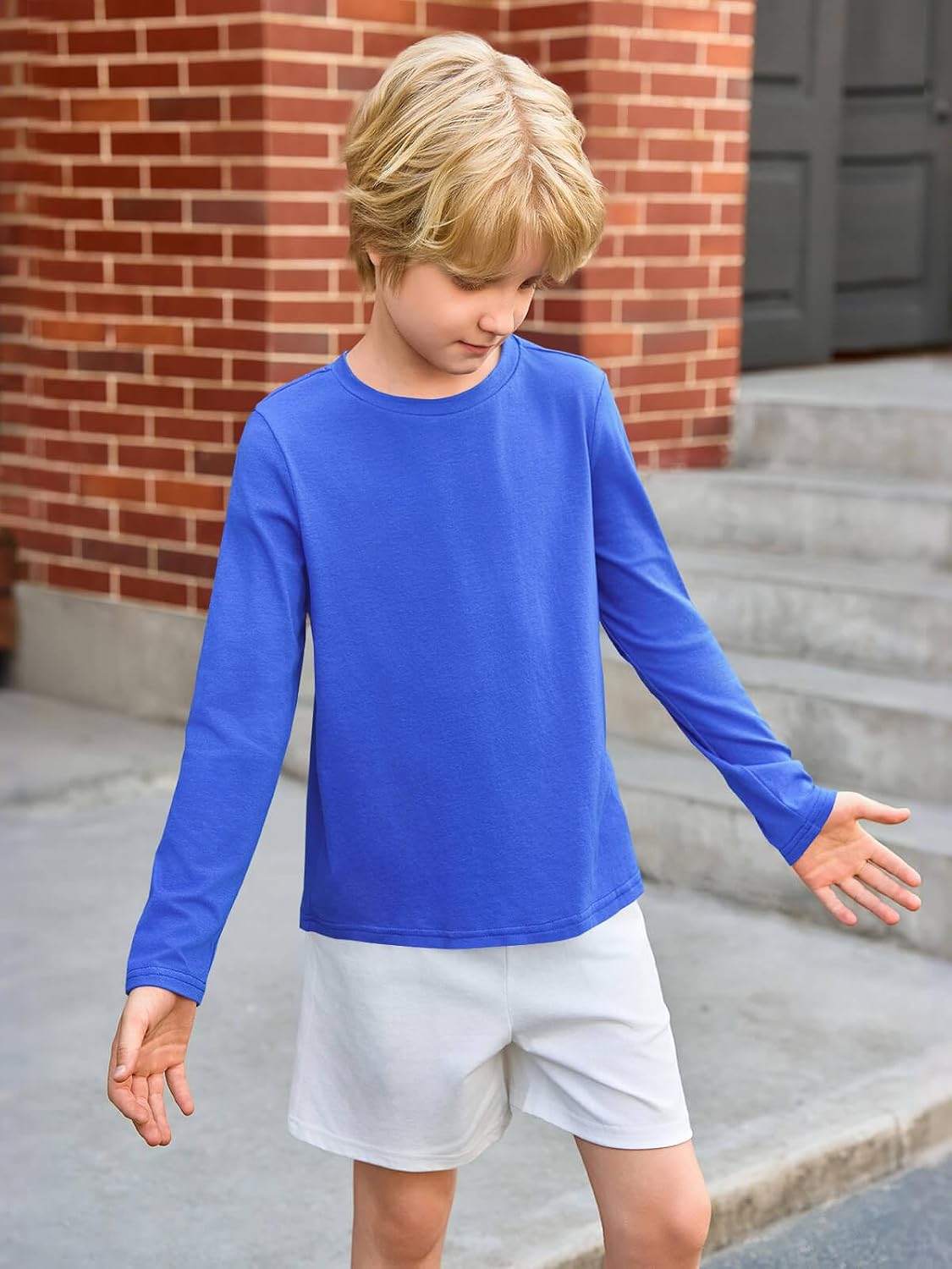 Haloumoning Toddler Boys Long Sleeve Shirts Kids Fall Tops Crewneck Plain Basic Tees 3-10Y