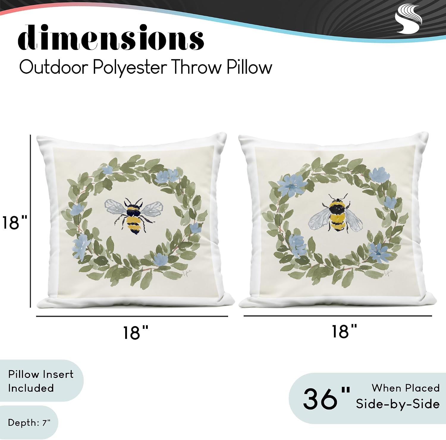 Stupell Industries 'Honey Bees with Wreaths', 2pc Outdoor Pillow Set, 18 x 18 - Made in USA - By Artist Lucille Price