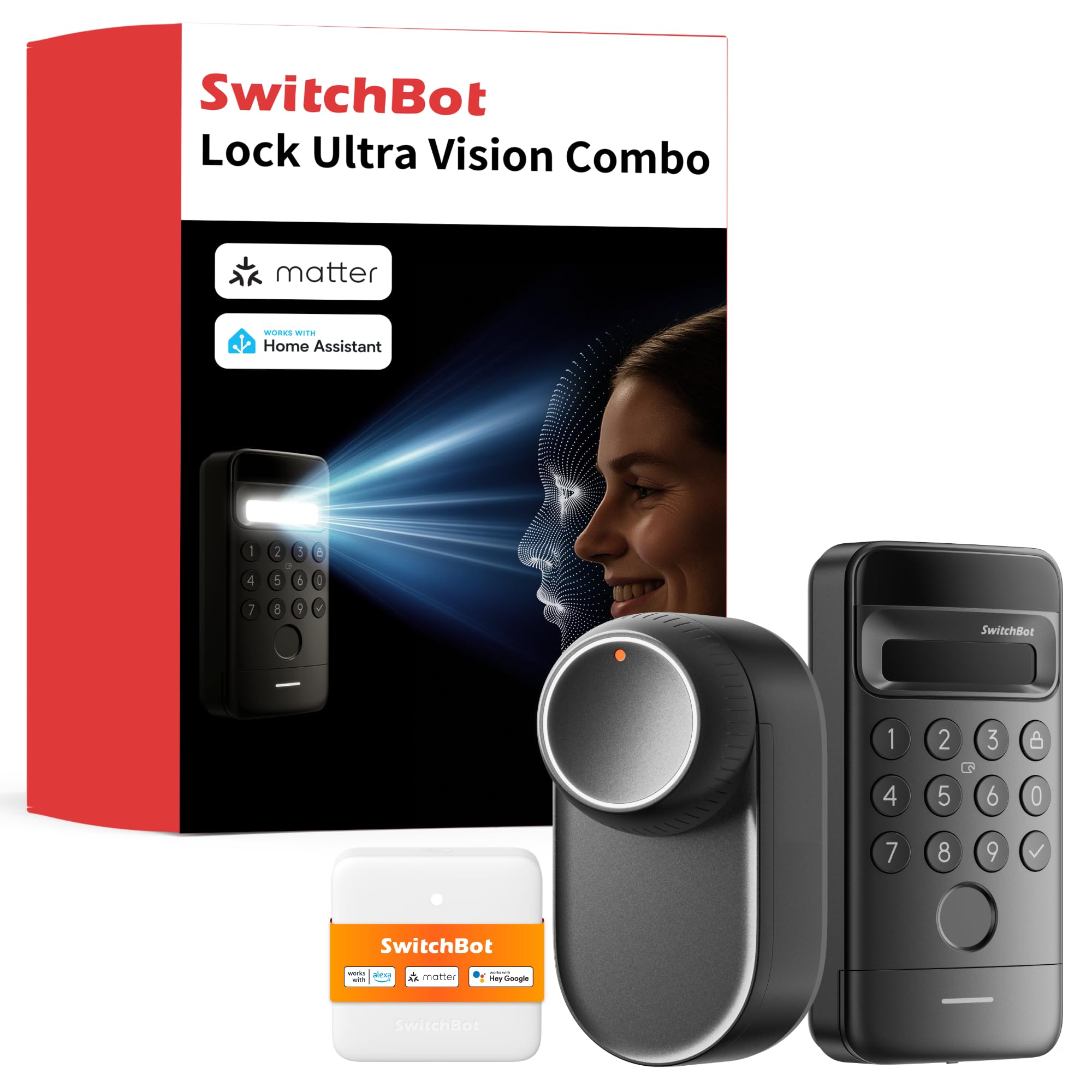 SwitchBot WiFi Smart Lock Ultra con Tastierino e Riconoscimento Facciale 3D, Serratura Smart con Impronte Digitali, Serratura Elettronica con Batteria Ricaricabile, Adatta a Matter, Alexa, Google