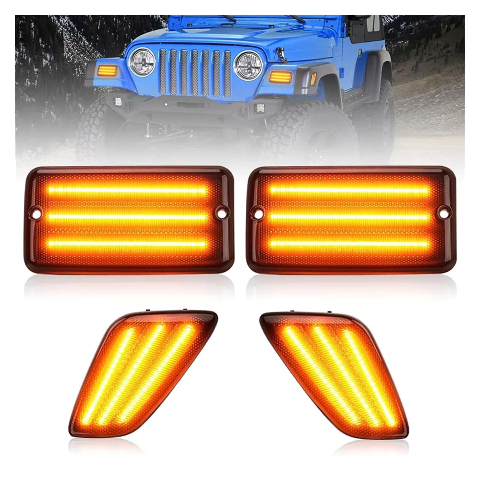 Intermitente Coche Para Jeep Para Wrangler Para TJ 1997-2006 Transparente Ámbar Lámpara Señal Giro Frontal LED Luz Marcador Guardabarros Lateral