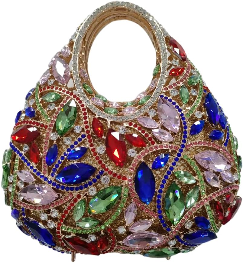 Women Elegant Top Handle Rhinestone Evening Bag Shiny Diamond Crystal Clutch Purse Gems Wedding Party Prom Handbag