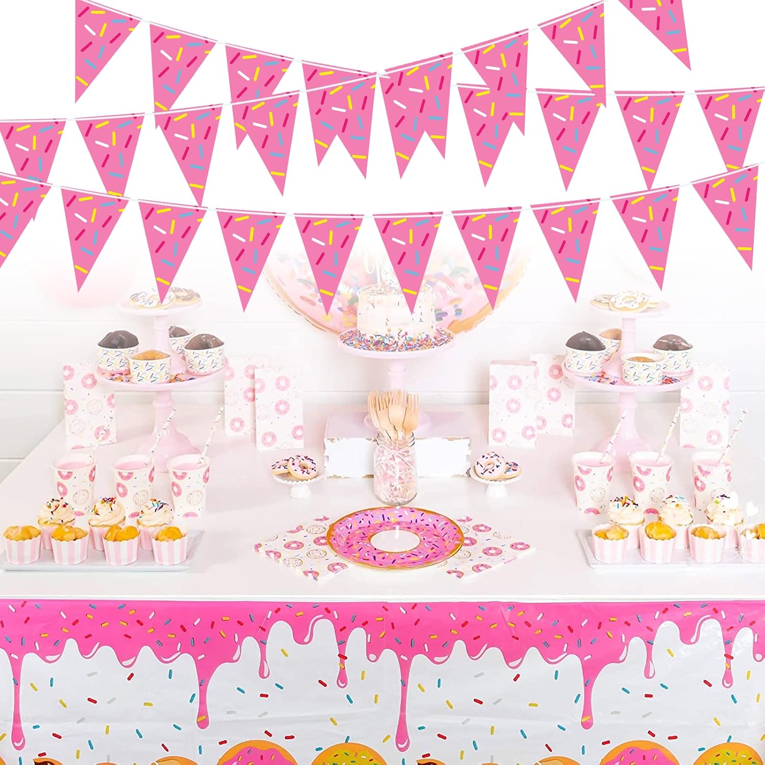 Donut Party Decorations Donut Birthday Pennant Banner, 5 Packs Donut Grow Up Triangle Flag Party Supplies, Doughnut Birthday Themed Bunting Banner Sign Decor - Image 6