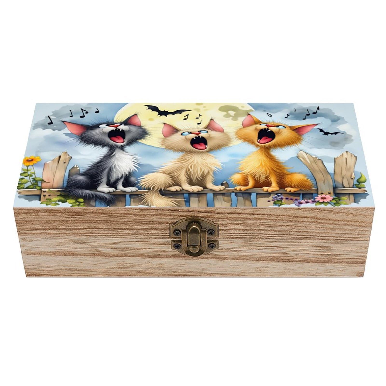asbwuo Whimsical Cat Vintage Wooden Keepsake Box