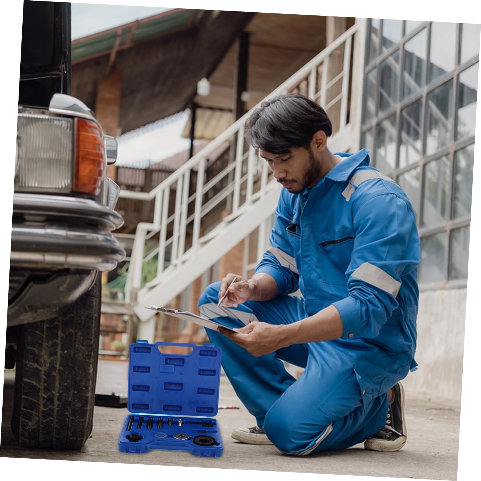 BESTYASH Kit Estrattore e Installatore per Puleggia Servosterzo e Volante, in Acciaio al Carbonio, con Valigetta per Officina Auto