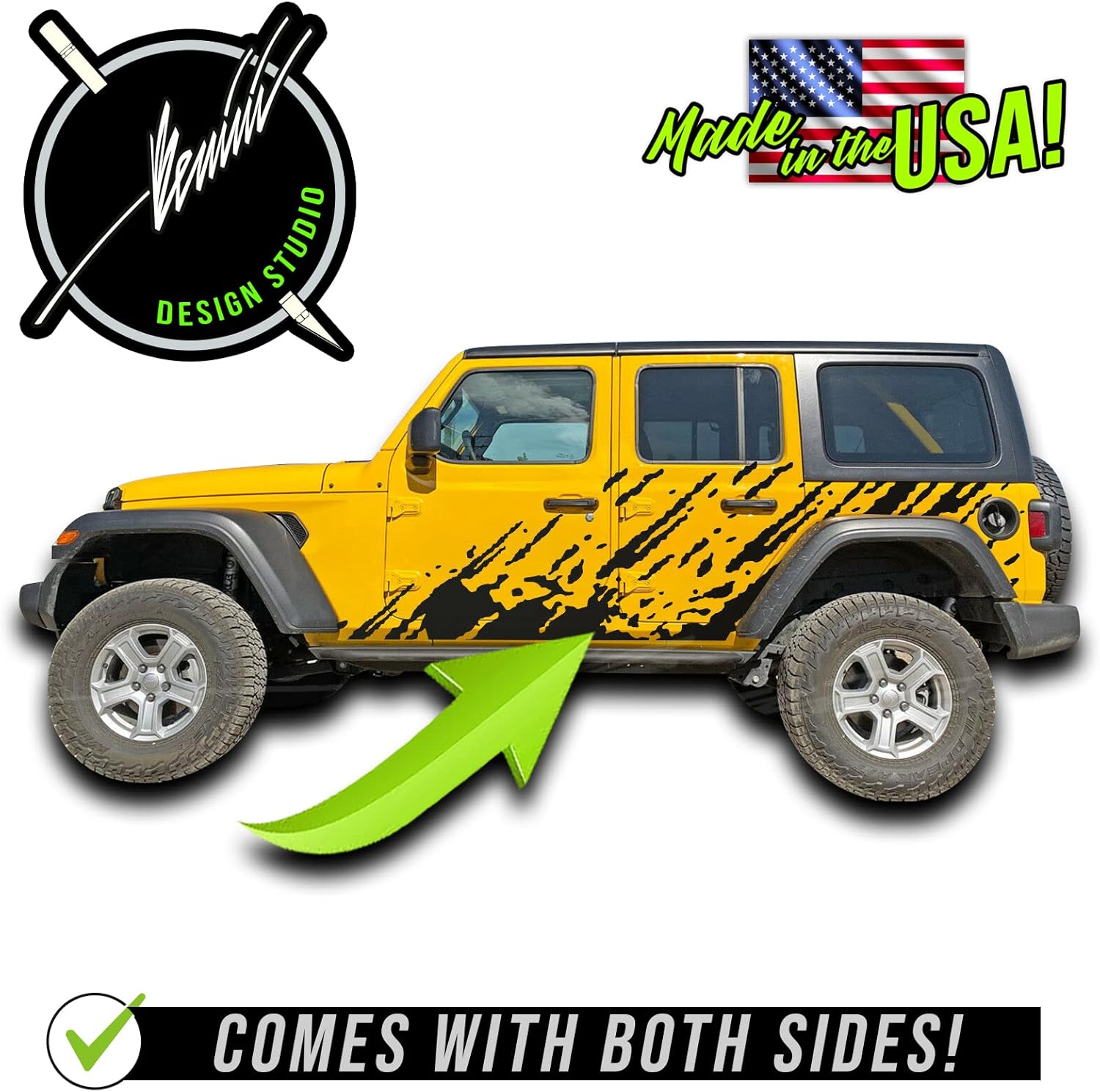 Mud Splash Splatter Raptor Side Stripes Graphics Decal Vinyl Kit Compatible with Jeep Wrangler JL 2 4 Door (Matte Black)