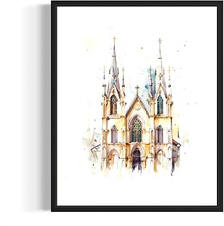 Catholic Cathedral Art Print Poster, Religious Faith Spiritual Wall Art Painting Worship Prayer, Religious Art for Living Room and Bathroom 34 (Catholic Cathedral, 11 x 14 inches, Black Frame)