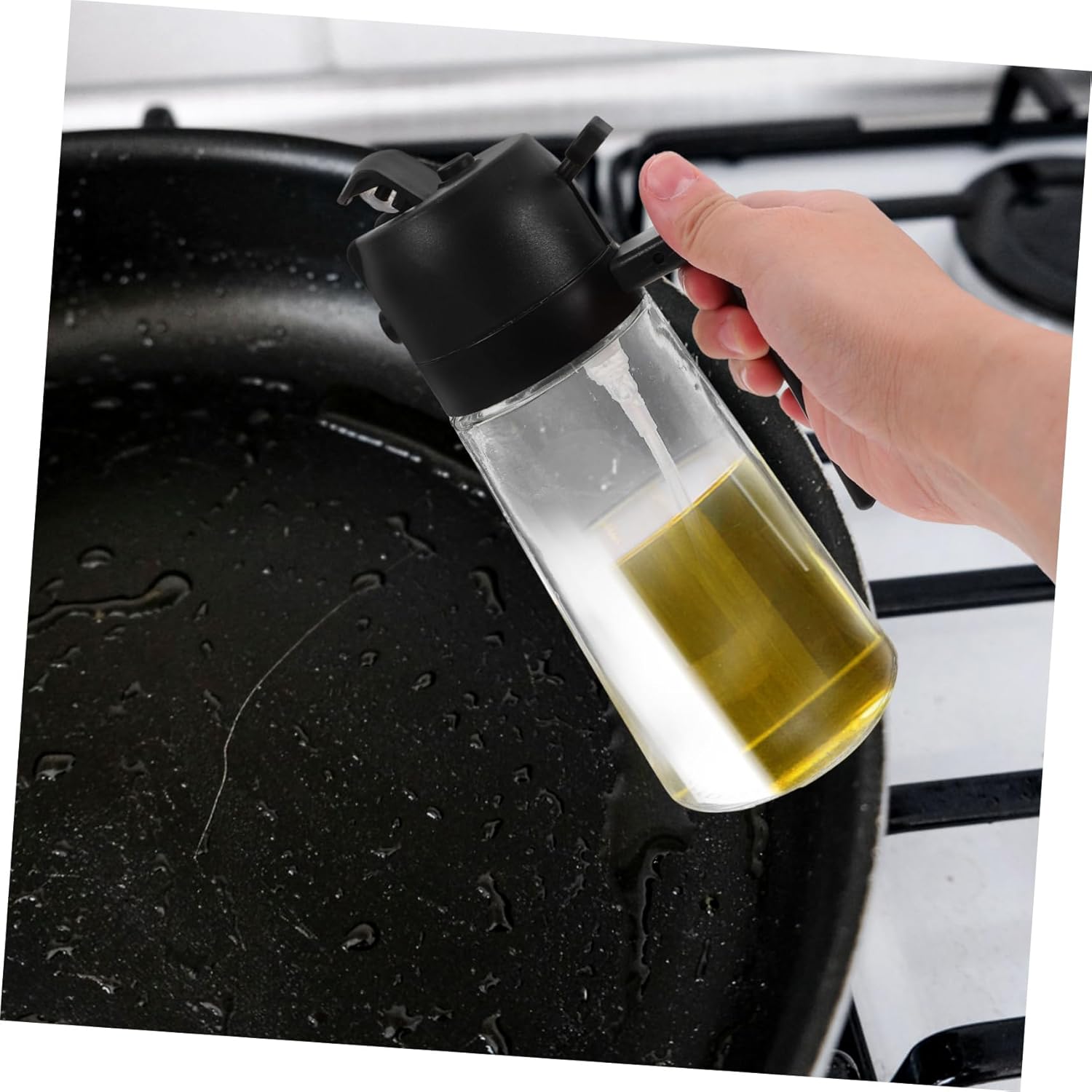 Glass Oil and Vinegar Dispenser with Spray and Pour Function Reusable Kitchen Cruet for Cooking Salad Barbecue Dual Function Seasoning Container in Black