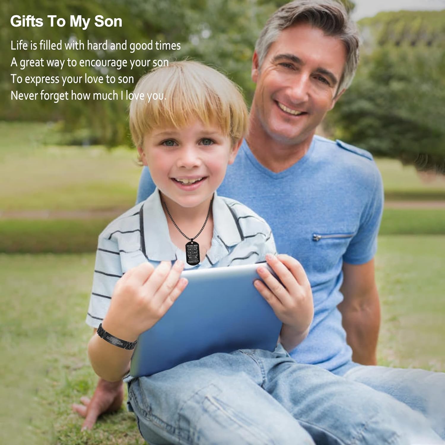 CaleesLLC 2Pcs Son Bracelet and Necklace from Mom and Dad Personalized Wristband Bracelets Stainless Steel with Adjustable Tool Engraved Necklace for Graduation Birthday Gift - Image 6