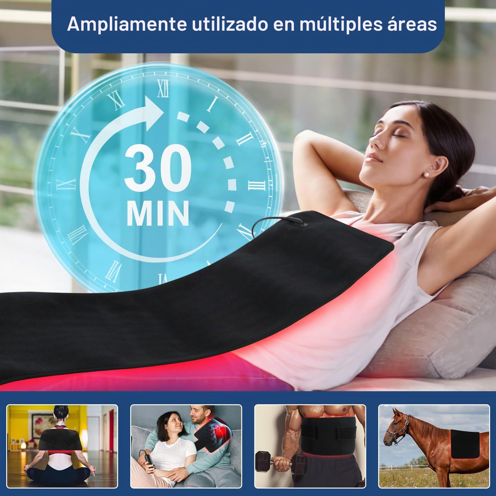 Almohadilla de terapia de luz roja 31.5x11.8 pulgadas, tapete grande 660 nm y 850 nm, dispositivo envolvente para hombros, cintura y todo el cuerpo