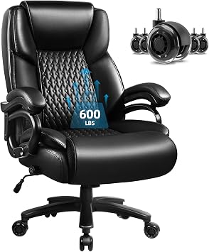 VITESSE 600lbs Heavy Duty Office Chair for Low Back Pain Relief, Big and Tall Office Chair with Ergonomic Lumbar Support, High Back Executive Chair with Quiet Rubber Wheel