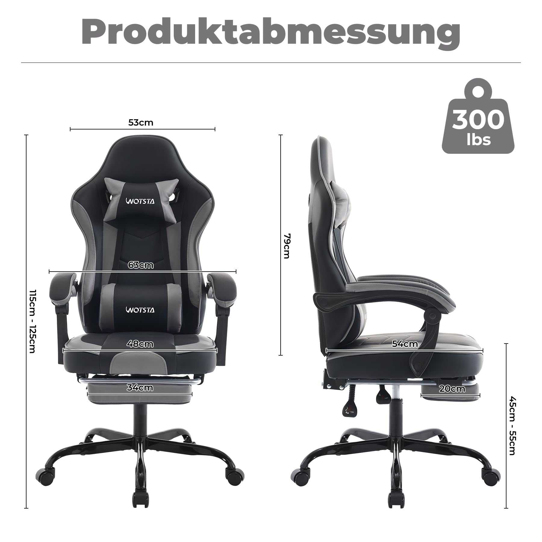 Gaming Chair Computerstuhl Ergonomischer Gaming Stuhl mit Fußstütze Bürostuhl Ergonomischer Computerstuhl mit Lendenwirbelstütze Dunkelgrau