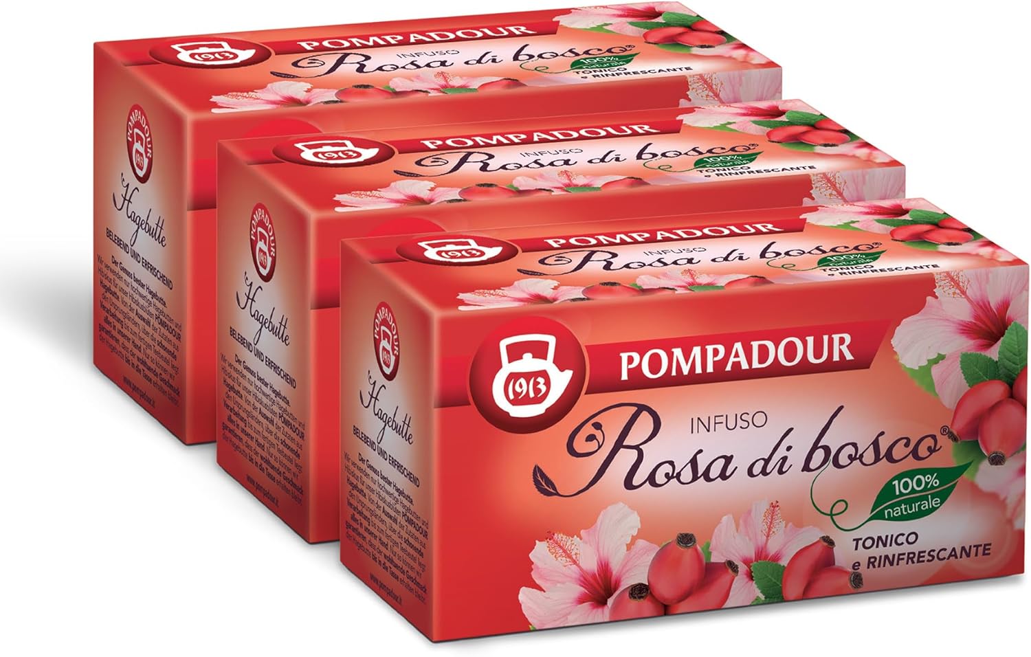 Pompadour, Infuso Rosa di Bosco®, 60 Filtri (3 Confezioni da 20 Filtri), Tonico e Rinfrescante, 100% Naturale, Senza Lattosio, Glutine e Allergeni, Vegan - Immagine 1