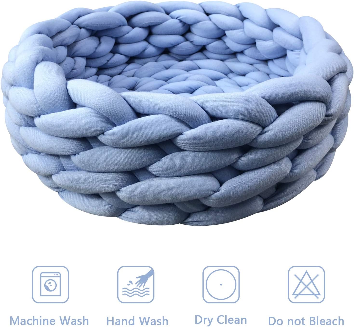 Lucky Monet Cat Basket Bed - Knitted Round Pet Beds for Cats & Dogs (15.7", Blue)