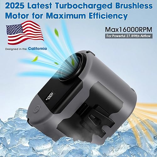 Miniatura 2 de Ventilador de cintura portátil de 40H, ventilador recargable de 14800 mAh con luz, cuerpo de cuello de enfriamiento de 16000 rpm, potente correa