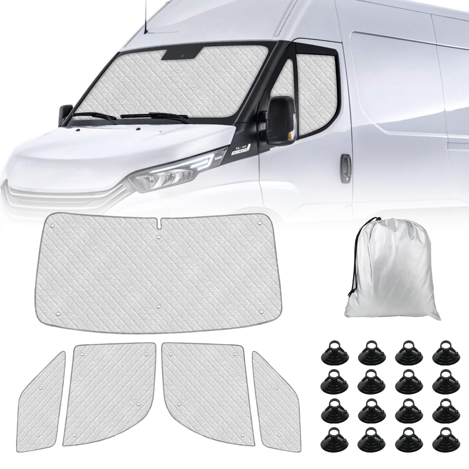 Sonnenschutz Auto Frontscheibe Ersatz für Iveco Daily 2014-2026, 5 STK Faltbarer Sonnenschutz für Auto Innenabdeckung, Internes Thermomatte Set mit Aufbewahrungstasche