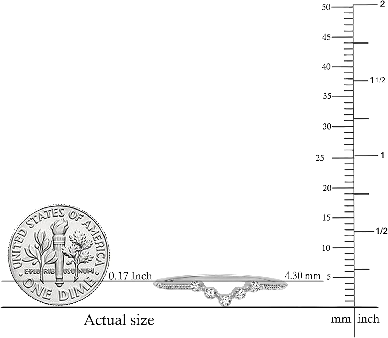 Dazzlingrock Collection White Diamond 5 Stone Beaded Chevron Band for Women (0.05 ctw, Clarity I-J, Clarity I1-I2) in 14K Solid White Gold Size 8.5