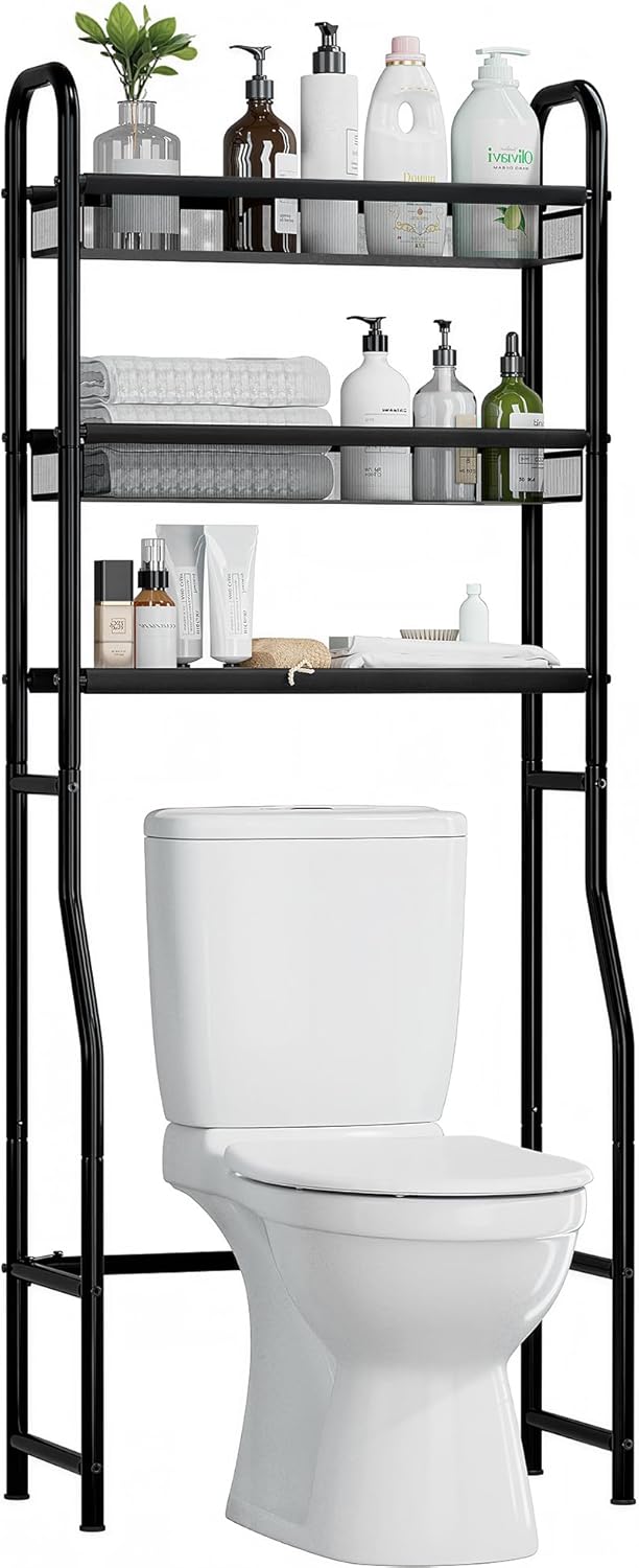 3 Tier Over The Toilet Storage Shelf, Freestanding Over The Toilet Rack, Space Saver Metal Bathroom Organizers and Storage for Small Space, Above The Toilet Storage Shelf Stand Organizer
