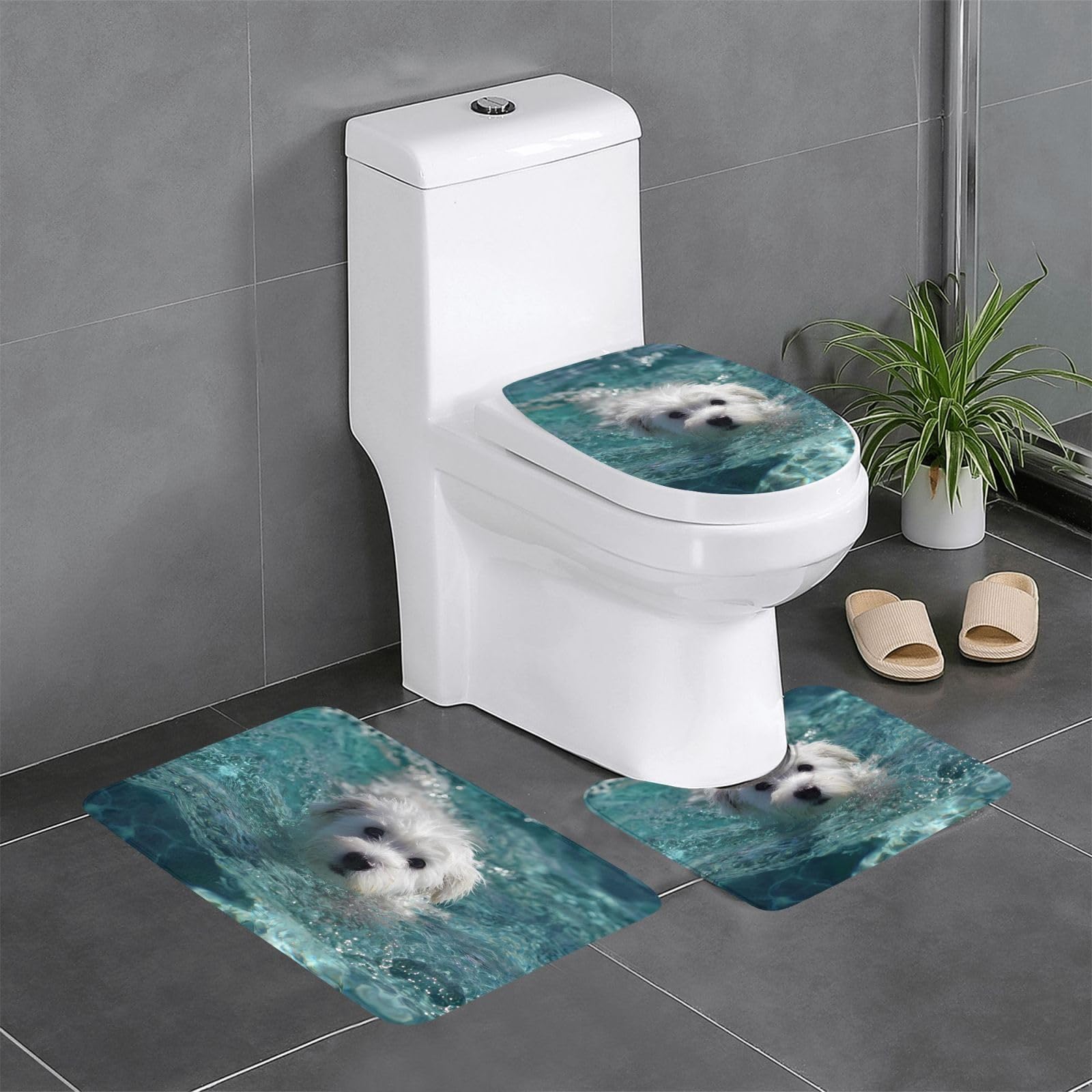Tapis de salle de bain antidérapants rectangulaire en U et O motif chien