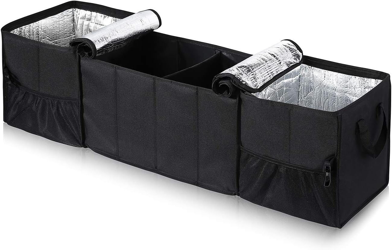 YOOFAN Car Organiser- Foldable Car Trunk Boot Organiser with 2 Insulated Cooler bags, Heavy Duty Car Boot Tidy Waterproof Storage Organiser Large Capacity Non- slip Secure for Auto SUV