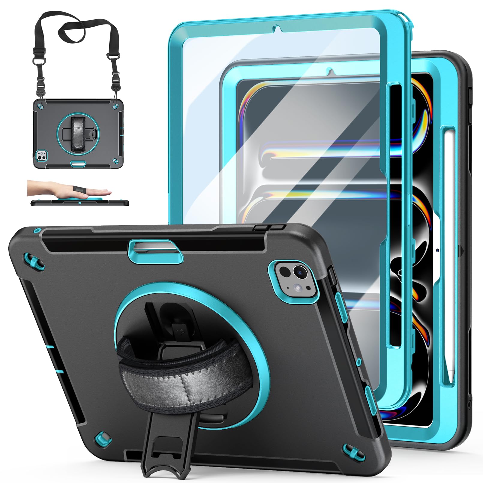 Case for iPad Pro 13 Inch M5 2025/ M4 2024: Military Grade Cover for iPad Pro 13" with Screen Protector - Stand - Handle - Shoulder Strap - Pencil