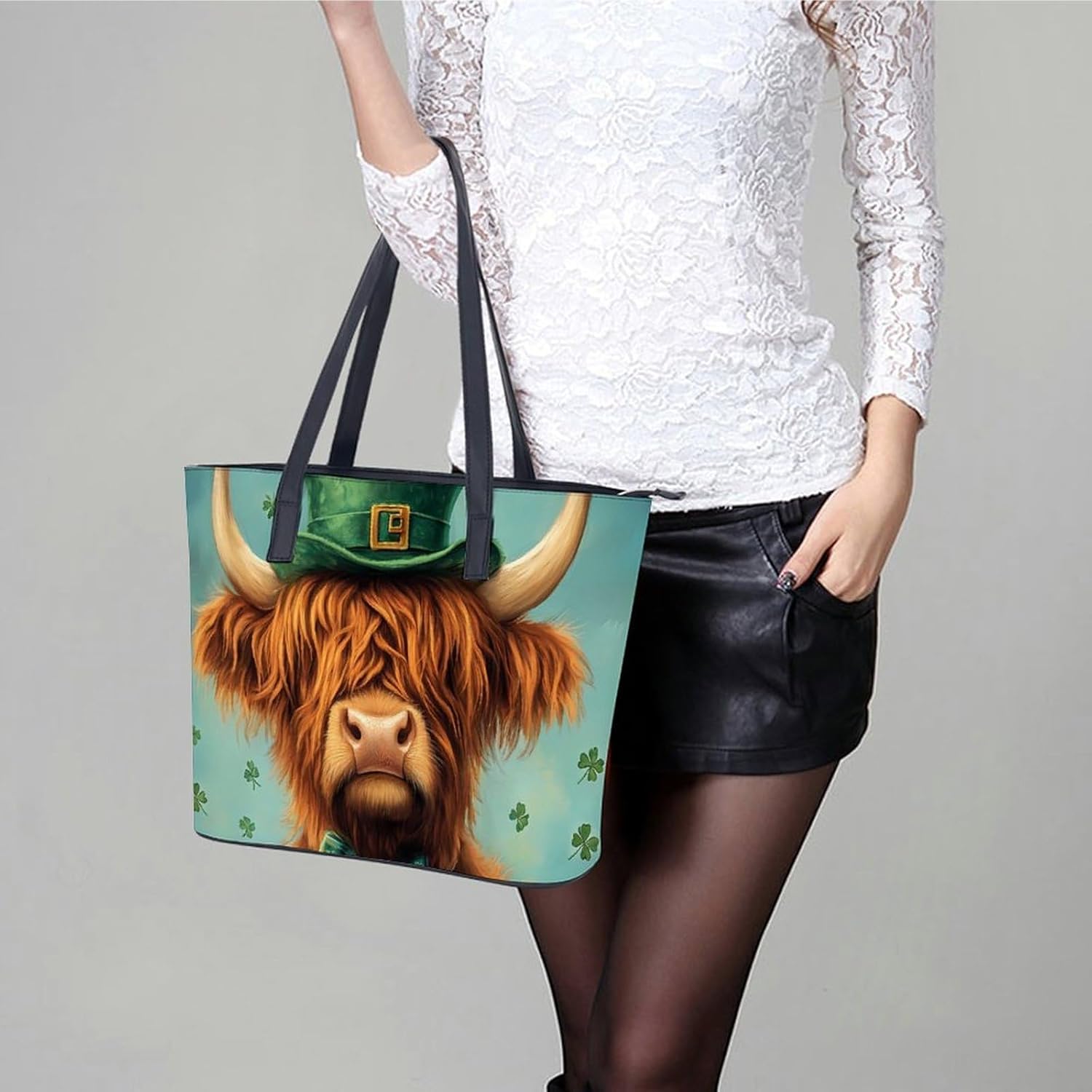 Highland Cow St Patricks Day Women's Satchel Handbags Tote Shoulder Bag Purses for Travel Shopping Work